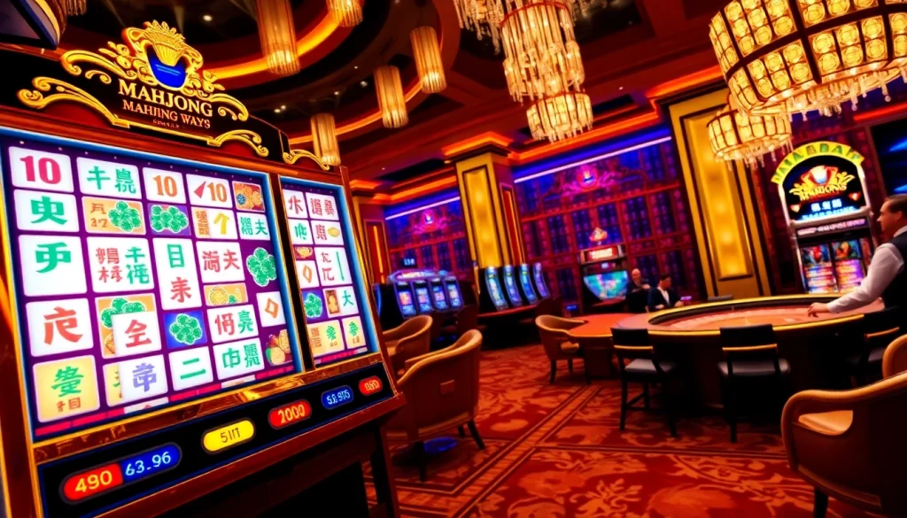 Experience thrilling slot demo mahjong gameplay at an upscale casino with vibrant reels and luxurious surroundings.
