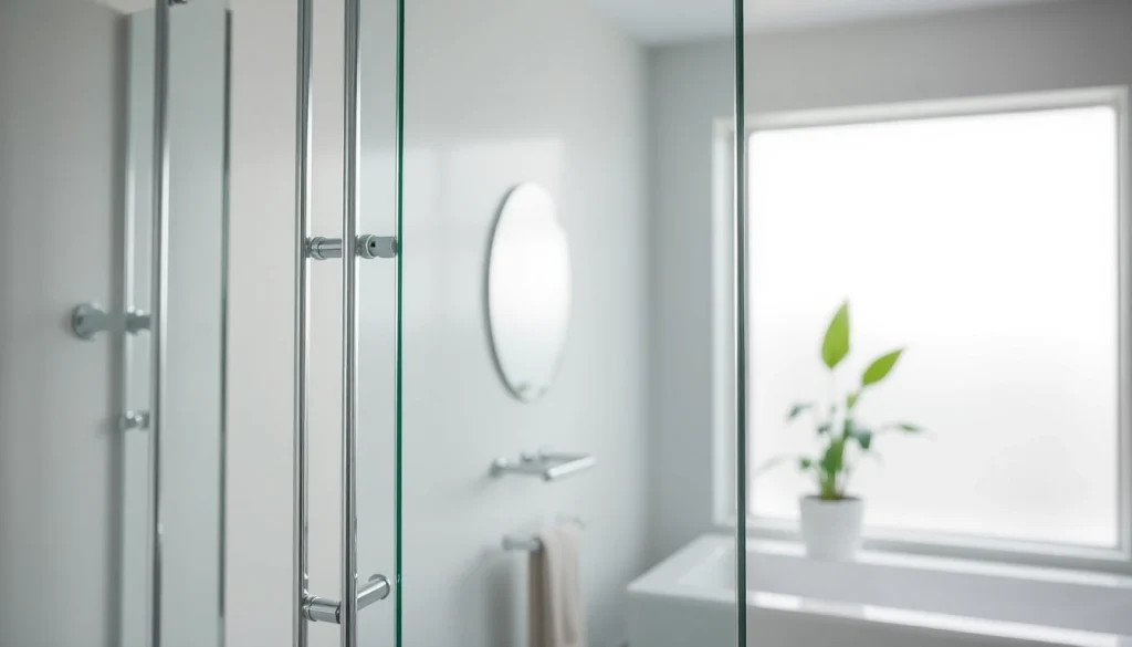 Showcasing elegant glass shower doors enhancing a modern bathroom's aesthetic.