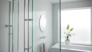 Showcasing elegant glass shower doors enhancing a modern bathroom's aesthetic.