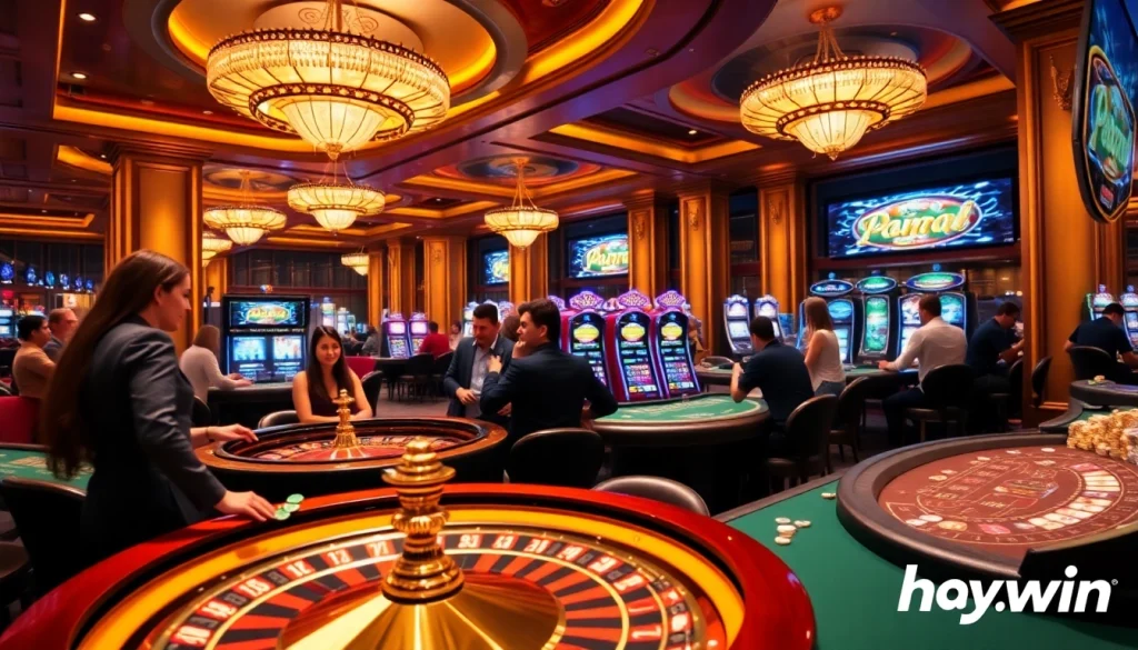 Players engage in thrilling games at hay.win's luxurious casino, reveling in excitement and the chance to win.
