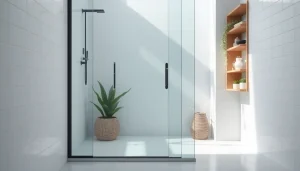 Admire a modern black shower screen enhancing a stylish bathroom with an elegant matte finish.