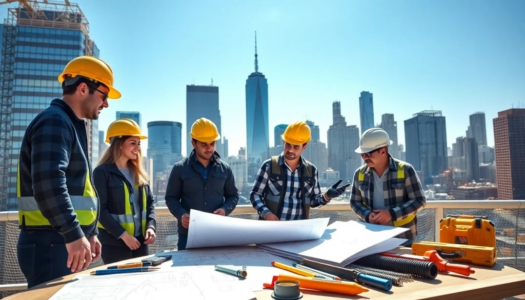 Manhattan Commercial General Contractor team collaborating on a skyscraper project in Manhattan.