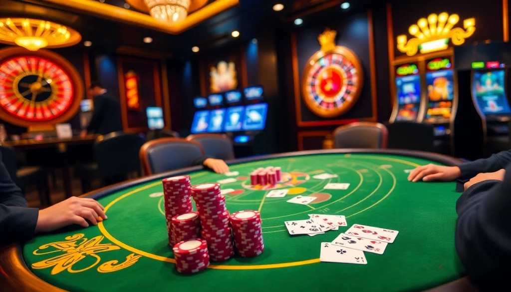 Engaged players enjoying a thrilling poker game at the XX88 casino table, emphasizing the excitement of gambling.