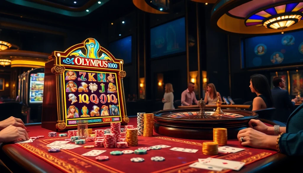 Putar gulungan mesin slot Olympus 1000 di tengah suasana kasino yang glamor.