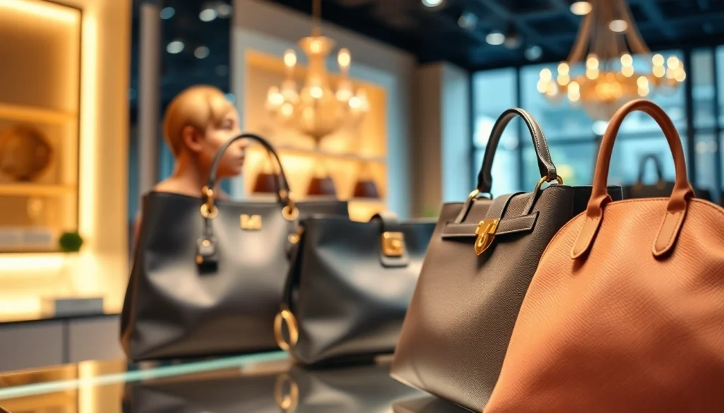 레플리카 쇼핑몰에서 고품질 가방 전시하는 모습