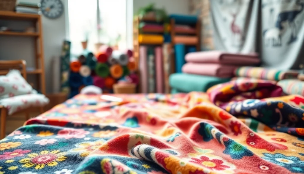 Bekijk verschillende fleece stof prints met levendige kleuren en unieke patronen van dichtbij.