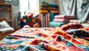 Bekijk verschillende fleece stof prints met levendige kleuren en unieke patronen van dichtbij.