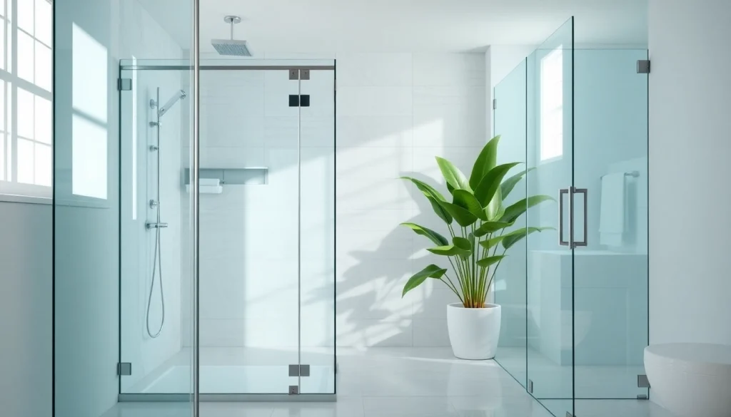Beautiful glass shower doors enhancing a modern bathroom with elegance and style.