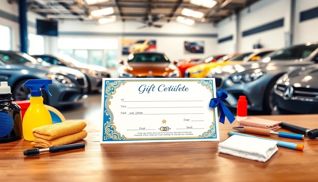 Offer a car detailing gift certificate perfect for car lovers, elegantly displayed with detailing tools.