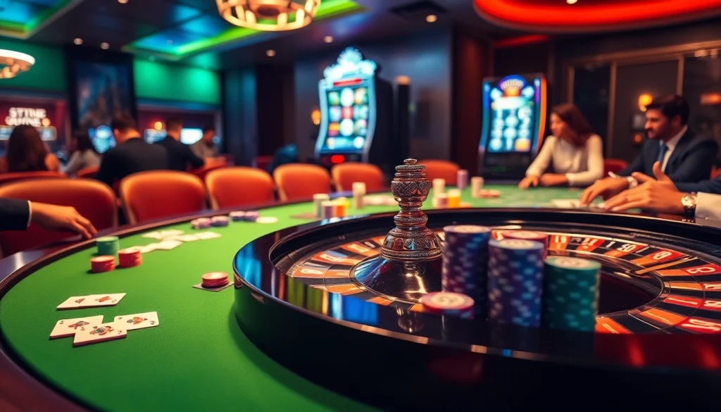 Vivez le frisson du casino en ligne fiable à une élégante table de roulette avec des jetons de poker vibrants.