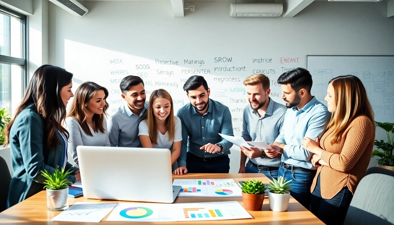 Captivating scene of a professional team collaborating on edmonton seo strategies.