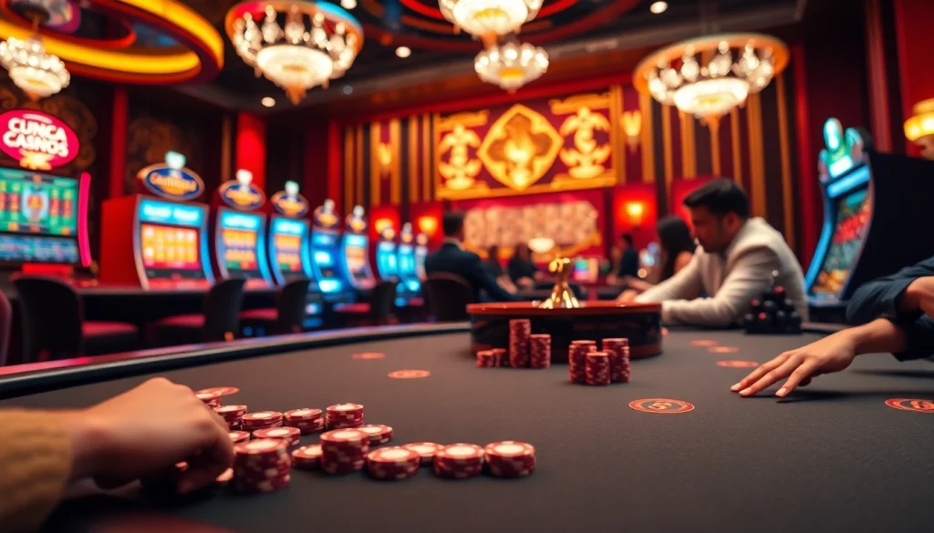 Des jeux captivants au meilleur casino en ligne 2026 avec des activités de poker et de machines à sous dans un cadre de casino luxueux.