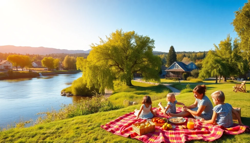 Discovering where is clarksburg California in a serene riverside picnic scene filled with families.