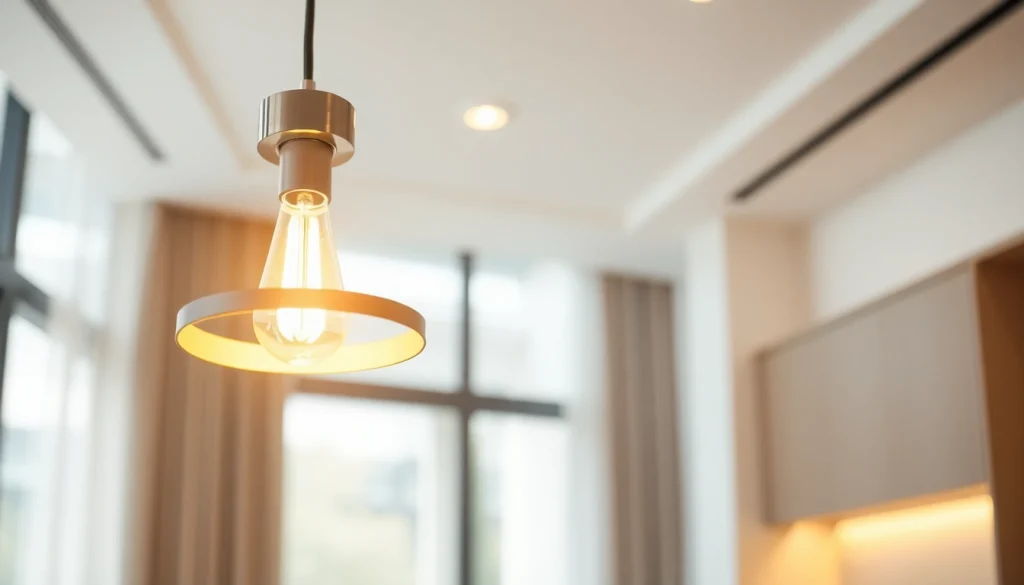 Sleek Illumination pendant light in a modern minimalist setting, creating a warm glow.