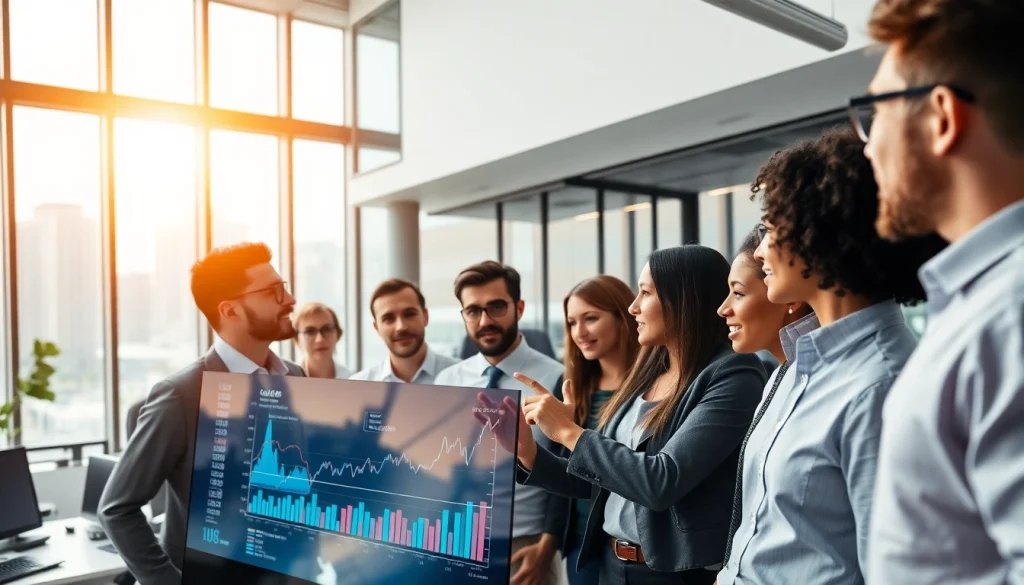 Team members discussing b2b competitive intelligence strategies in a modern workspace.