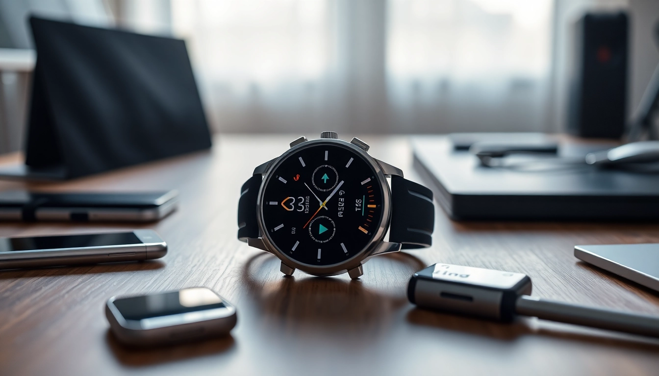 Experience the advanced features of the Finesse Smart Watch on a minimalist desk, enhancing your productivity.