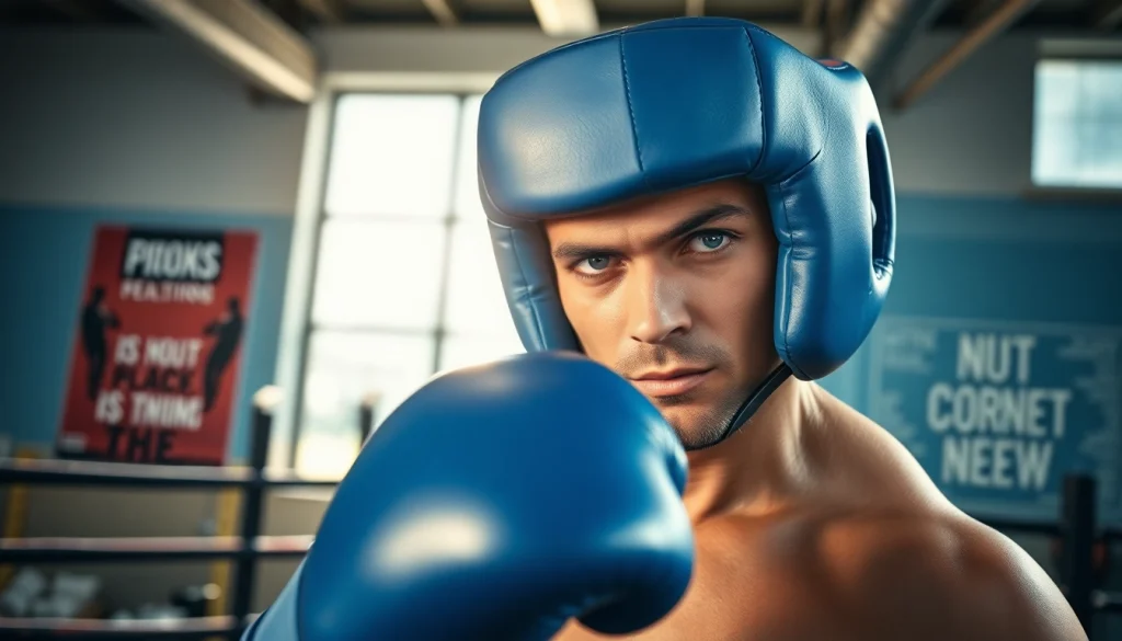 Hochwertiges headgear boxing schützt den Kopf eines Boxers beim intensiven Training.