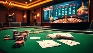 Découvrez l'excitation du casino en ligne Français avec des jetons de poker vibrants et une roulette.