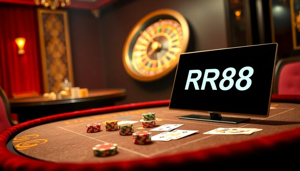 Experience the thrilling game atmosphere at RR88's luxurious online casino.