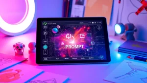 Image to prompt generator interface on a tablet showcasing vibrant AI-driven creativity and innovation.