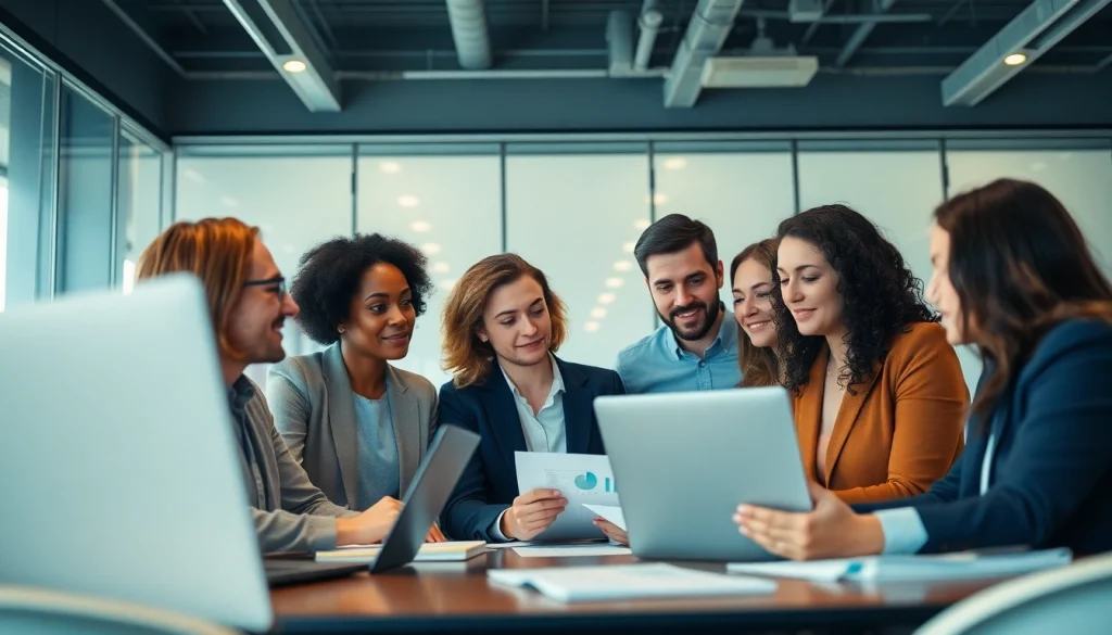 Profesjonaliści Księgowości współpracujący nad strategiami finansowymi w nowoczesnym biurze.