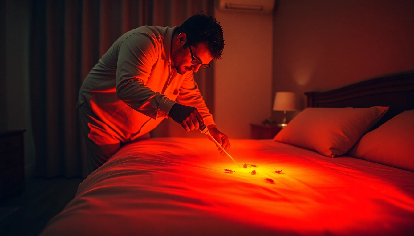 Applying bed bug extermination services through heat treatment in a professional setting.