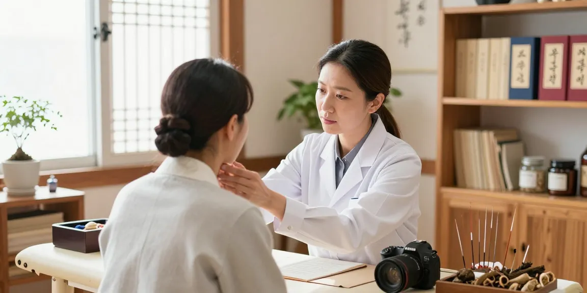 Expert consultation at 수원교통사고한의원, showcasing caring practitioner assessing a patient