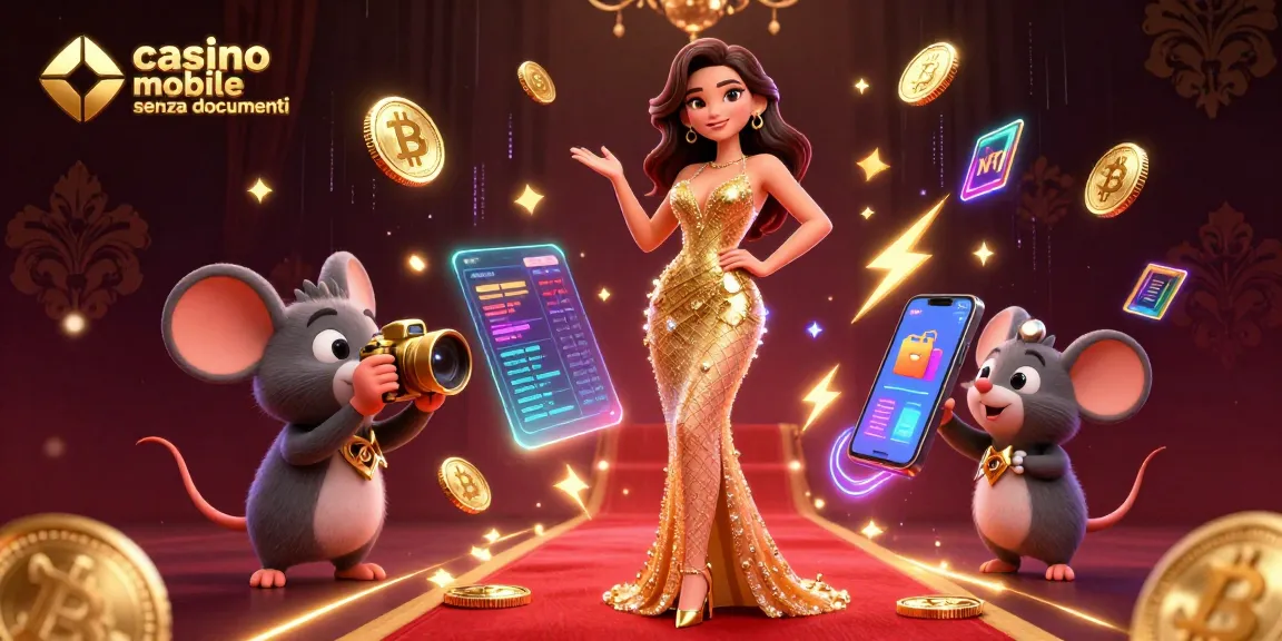 Scopri l'emozione dei casino mobile senza documenti in questa vivace illustrazione 3D con elementi di gioco in criptovaluta.