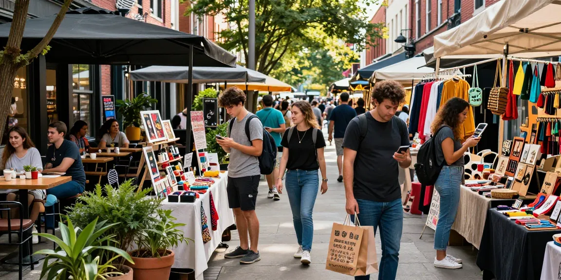 Vibrant shopping scene at https://forumup.org/shop/search.php?ca_id=&addr1=&addr2=&addr3=&schKeyword, featuring diverse shoppers exploring local businesses.