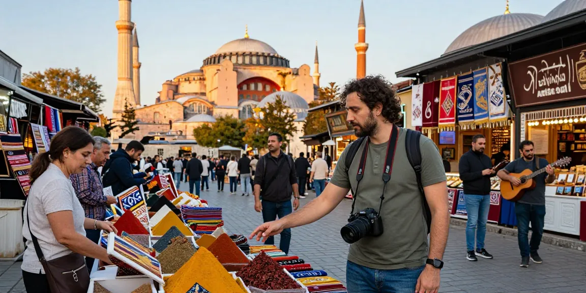 Experience vibrant local culture at Istanbul marketplace while exploring https://istanbulpano.com/ during sunset.